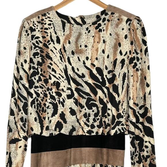 VTG Mob Wife Leopard Print Drop Waist‎ Midi Dress Size 12 Bold Union Made Unique - Picture 2 of 11